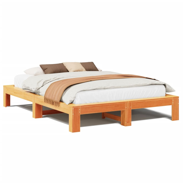 viaszbarna tömör fenyőfa ágy matrac nélkül 150 x 200 cm