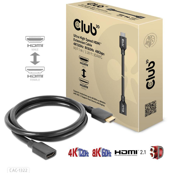 CLUB3D CAC-1322 HDMI-kabel 1 m HDMI Type A (Standard) Sort