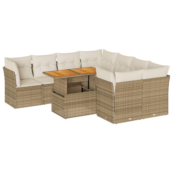 Set canapele de grădină, 9 piese, cu perne, bej, poliratan