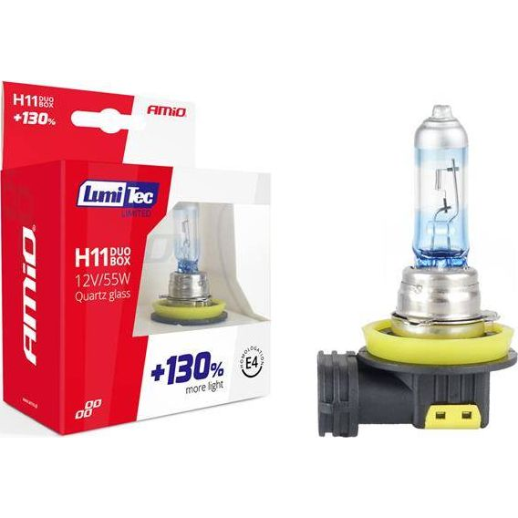  AMiO Zestaw żarówek halogenowych H11 12V 55W LumiTec LIMITED +130% DUO BOX