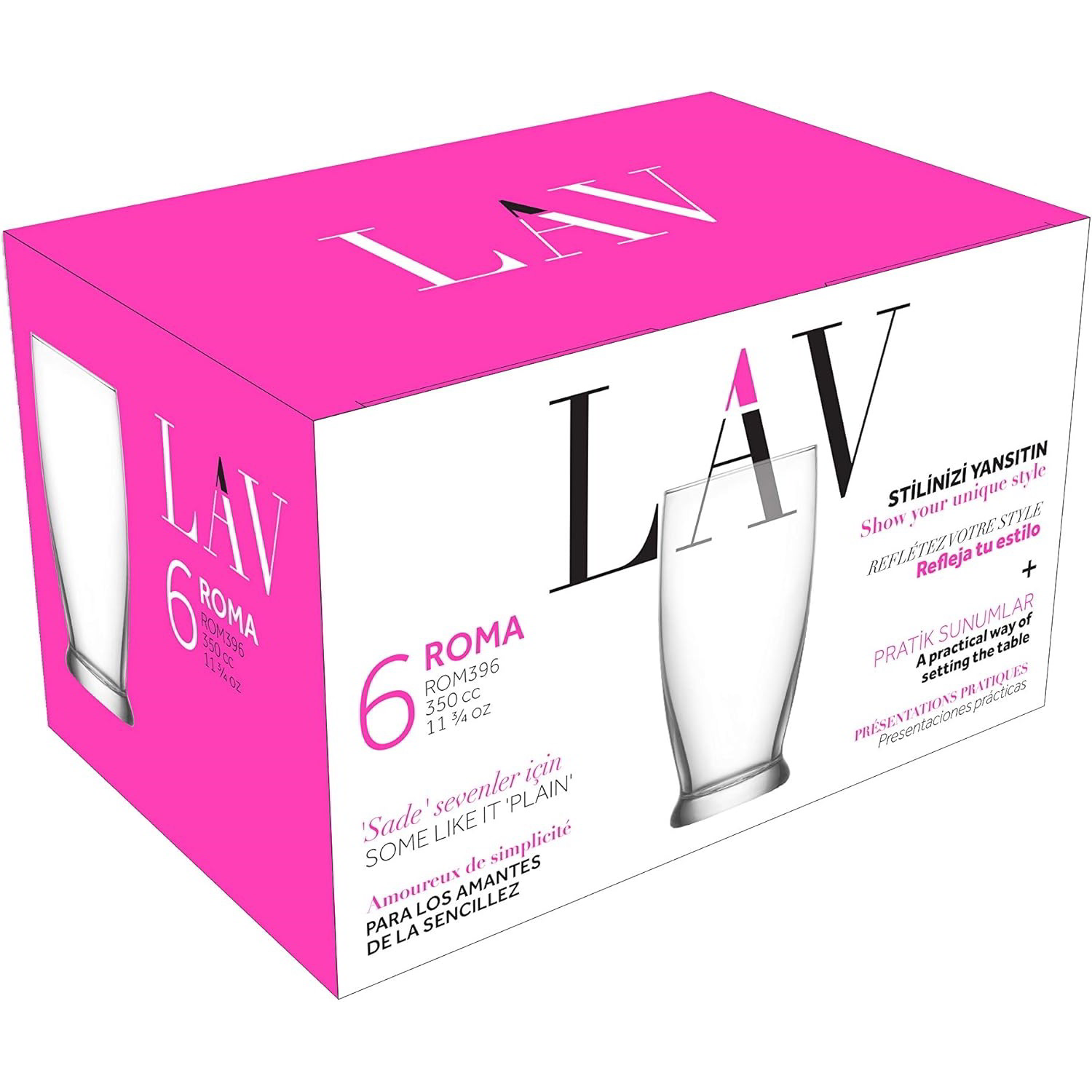 LAV Roma Long Drink 350ml Koktélos üveg pohár szett 6 darabos (LV-ROM396F)