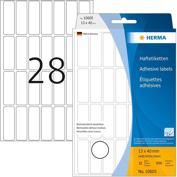 HERMA Vielzwecketiketten weiß 13x40 mm ablösbar  896 St.