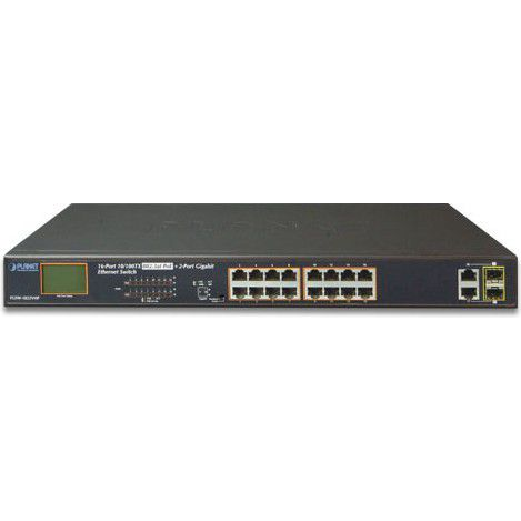 PLANET FGSW-1822VHP hálózati kapcsoló Beállítást nem igénylő (unmanaged) Fast Ethernet (10/100) Ethernet-áramellátás (PoE) támogatása 1U Kék