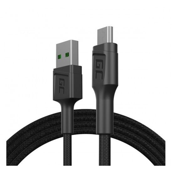 Green Cell PowerStream MicroUSB adatkábel  PD QC 1,2m fekete (KABGC20 )
