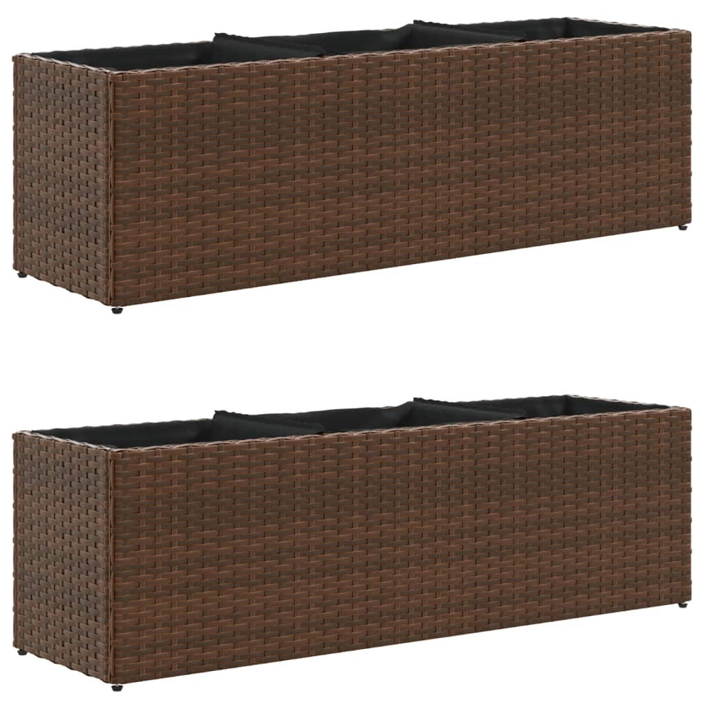2 db barna polyrattan kerti ültetőláda 3 cseréppel 105x30x32cm (3210523)