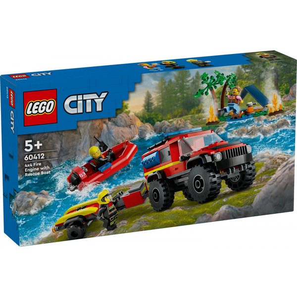 LEGO City Camión de Bomberos 4x4 con Barco de Rescate, Juego de Construcción + 5 años - 60412