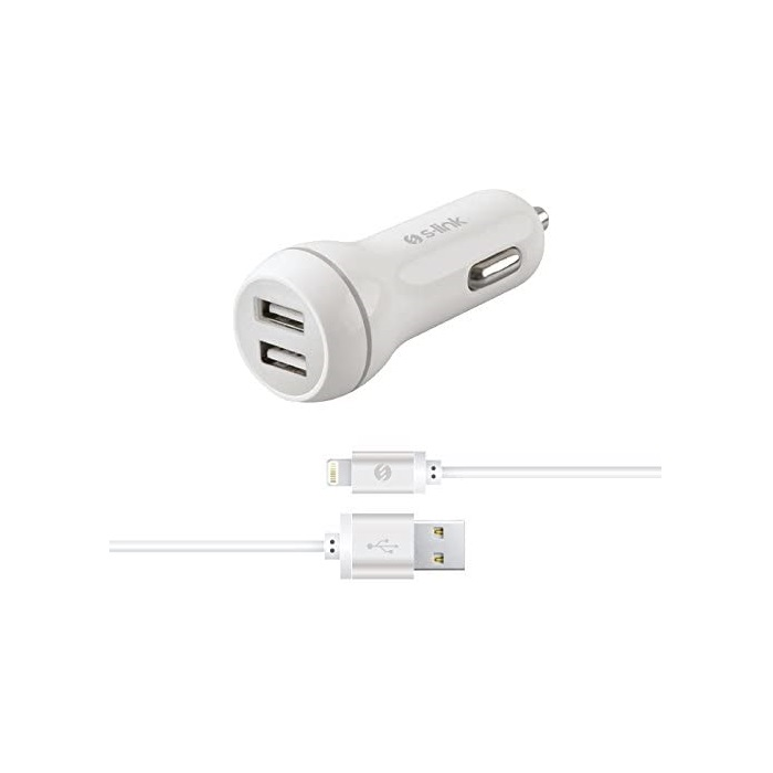 S-Link SW-C530 2x USB-A Autós töltő + Micro USB kábel - Fehér (5W) (17524)