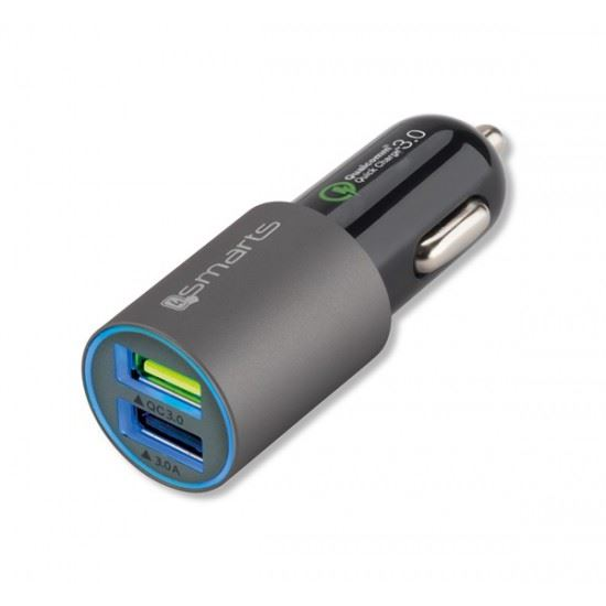 Адаптер за бързо зареждане за кола 4smarts Rapid 2XUSB, QC 3.0, 3.1A, 30W матово сиво (4S464458) (4S464458)