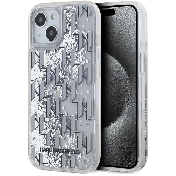 Karl Lagerfeld Liquid Glitter Monogram Gradient iPhone 15 fehér tok (KLHCP15SLKLGKCCH)