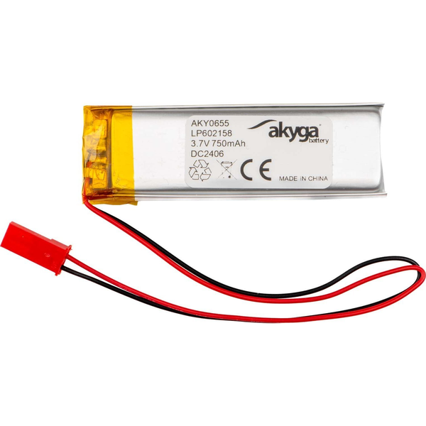 Lithium Polymer Battery Akyga AKY0655 LP602158 Li-Po 3.7V / 750mAh PCM JST 2.54 2Pin Connector 150mm