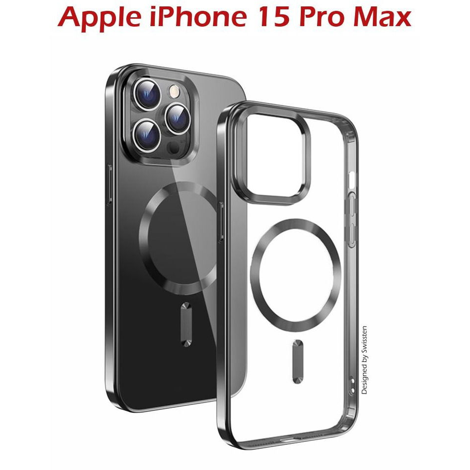 Swissten Clear Jelly MagStick Metallic iPhone 15 Ultra fekete tok (36500115)