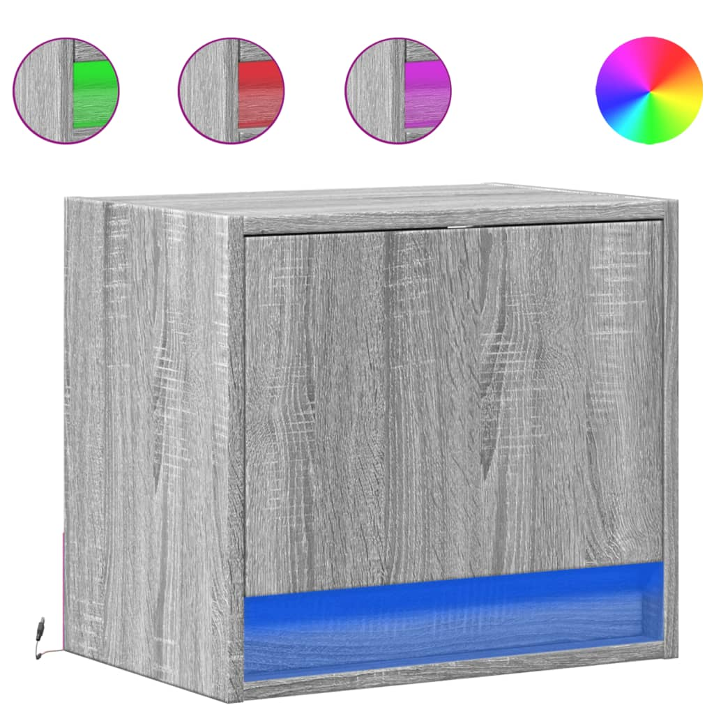 szürke sonoma színű fali éjjeliszekrény LED-világítással (852085)