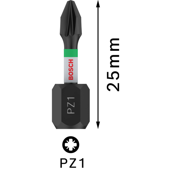 Bosch PRO Pozidriv ütvecsavarozó bitfej, PZ1, 25 mm, 2 db