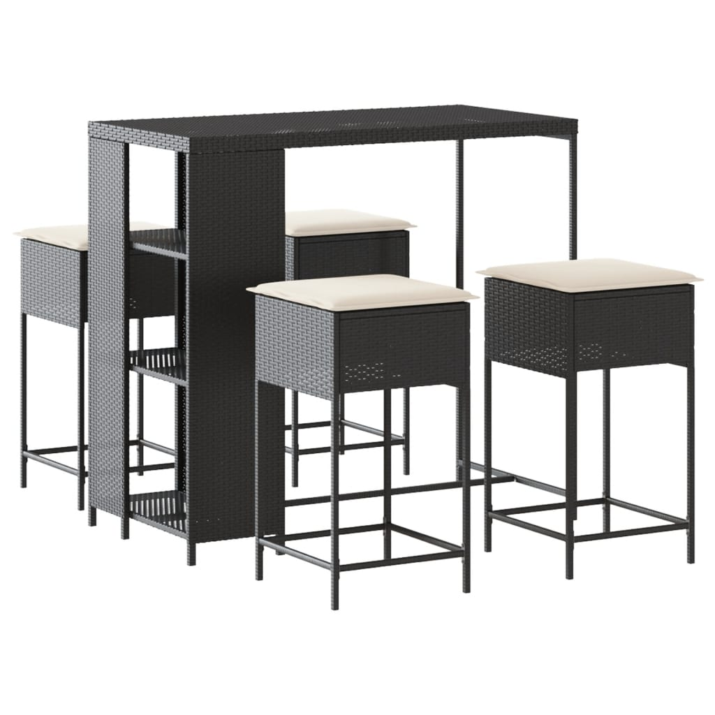 5 részes fekete polyrattan kerti bárszett párnával (3261493)