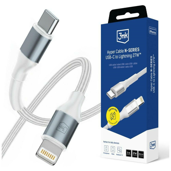 3MK Hyper Cable N-SERIES USB 2.0 Type C Lightning Töltő/adat Fehér 3m