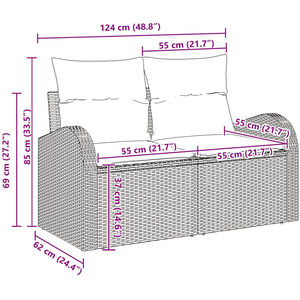 Kerti Kanapé Szett 8 pcs Bézs 55 x 55 x 37 cm polirattan