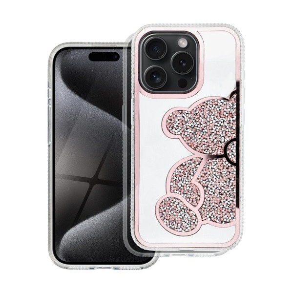 Teddy Bear iPhone 11 csillogó köves tok, rózsaszín