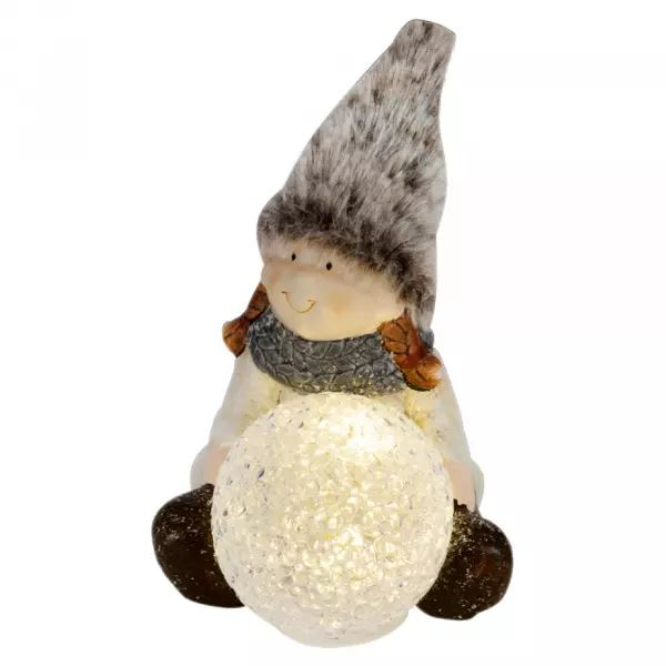 Home KDC 28 sedící figurka keramicko-plyšová dekorace, koule z EVA, 1 LED