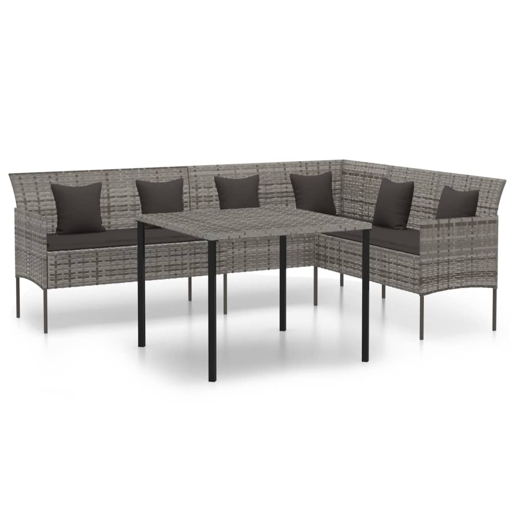 2 részes szürke polyrattan kerti étkezőgarnitúra párnákkal (362339)