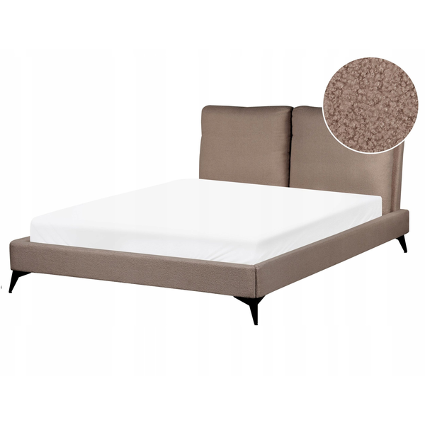 Cama Con Somier 140 X 200 Cm Moderna Tapizada Bouclé Base Listones Marrón Melle