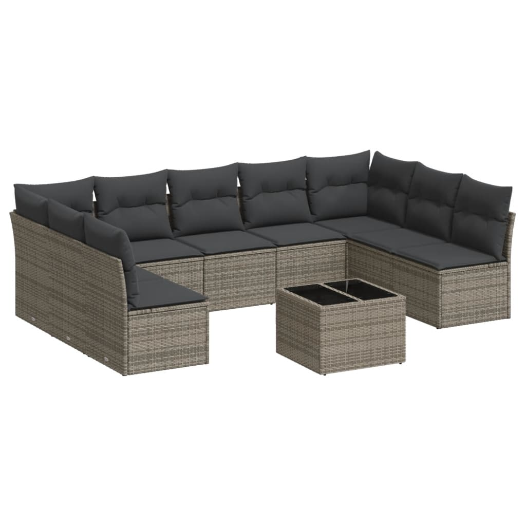 10 részes szürke polyrattan kerti ülőgarnitúra párnákkal (3218080)