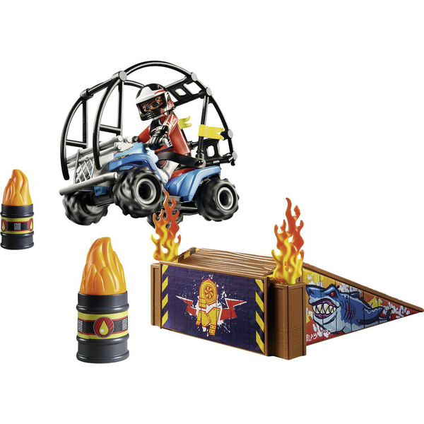 PLAYMOBIL Starter Pack Stuntshow Quad con Rampa de Fuego, Juego de figuras +4 Años