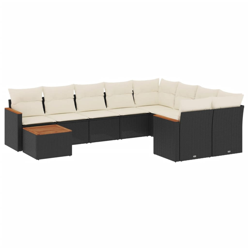 10 részes fekete polyrattan kerti ülőgarnitúra párnákkal (3258717)