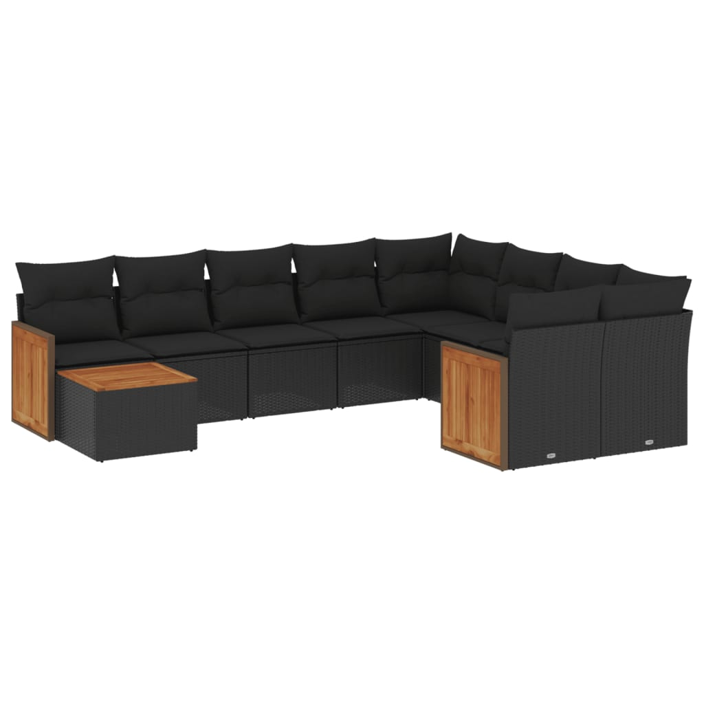 10 részes fekete polyrattan kerti ülőgarnitúra párnákkal (3260396)