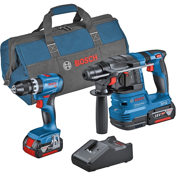 Bosch Kombi-Set GSB 18V-45 Akkus Ütvefúró-csavarozó + GBH 18V-22 Akkus Fúró-vésőkalapács