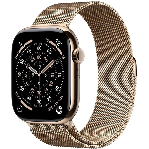 Apple Watch Series 11 42 мм GPS + Cellular златен титанов Milanese каишка