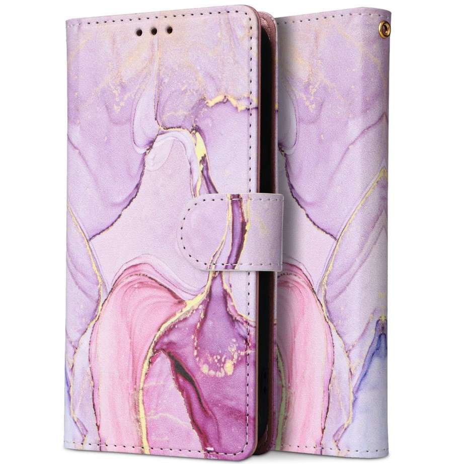Samsung Galaxy A34 5G SM-A346B, Oldalra nyíló tok, stand, mágnes csattal, absztrakt márvány minta, TP Wallett Marble, lila/színes (9490713931493)