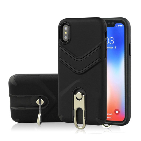 Defender műanyag telefonvédő (közepesen ütésálló, gumírozott, fém kitámasztó) FEKETE [Apple iPhone XR 6.1] (5996457801237)