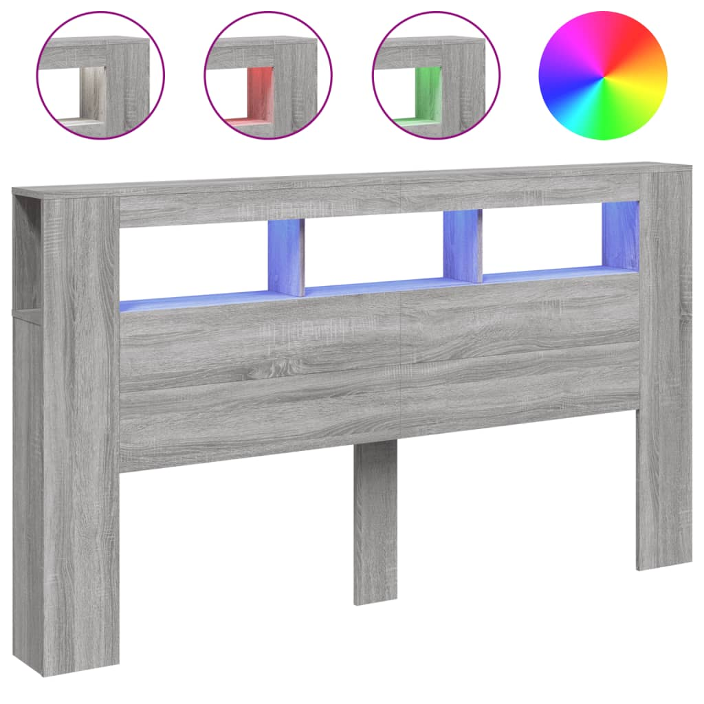 szürke sonoma szerelt fa LED-es fejtámla 180x18,5x103,5 cm (837363)