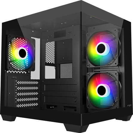 FSP S140-BA Mini Torony Számítógépház + 3db 120mm ARGB ventilátor - Fekete