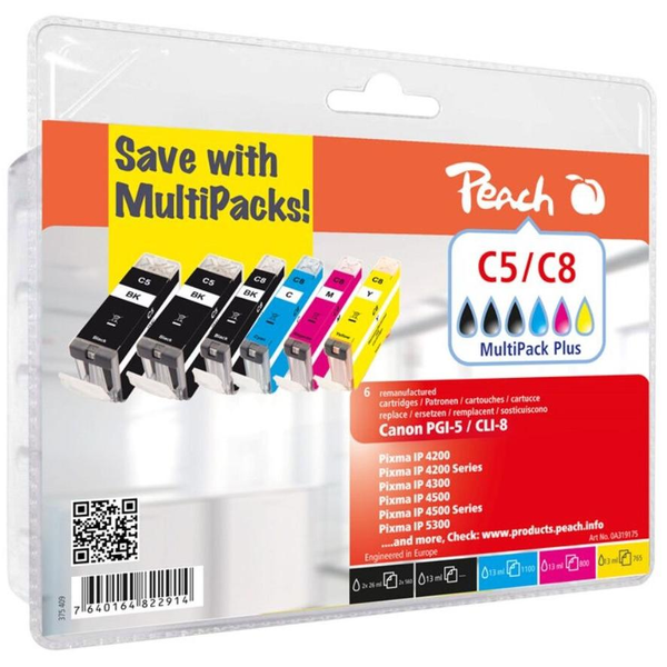 Peach 0F319175 inktcartridge 1 stuk(s) Zwart, Cyaan, Magenta, Foto zwart, Geel