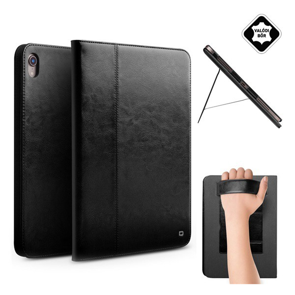 QIALINO tok álló, valódi bőr (aktív FLIP, oldalra nyíló, asztali tartó funkció + kézpánt) FEKETE [Apple IPAD Pro 12.9 (2018)] (5996457860609)