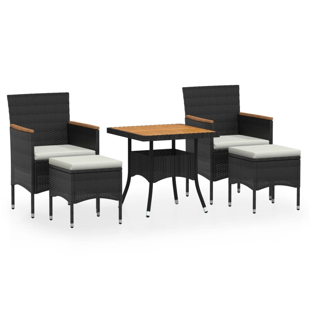 5 részes fekete polyrattan/tömör akácfa kerti étkezőgarnitúra (3058336)