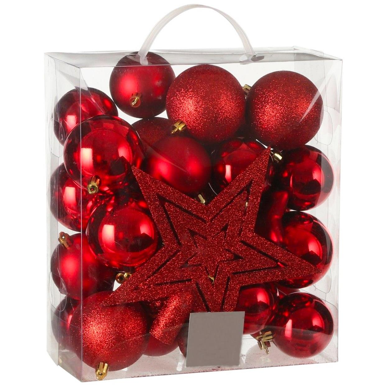 LAALU díszkészlet: vegyes piros díszek és csúcs 6-20 cm, 40 db (LAU-6178)