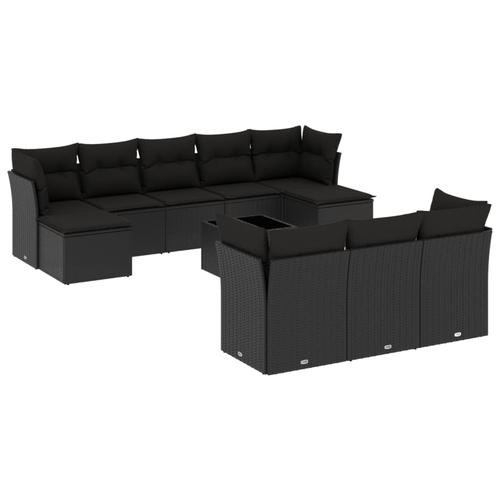 11 részes fekete polyrattan kerti ülőgarnitúra párnákkal (3250174)