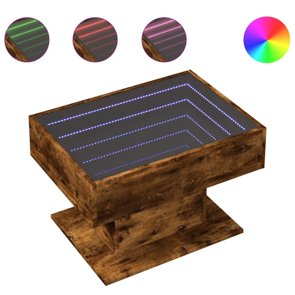 füstös tölgy szerelt fa dohányzóasztal LED-del 70 x 50 x 45 cm (847536)