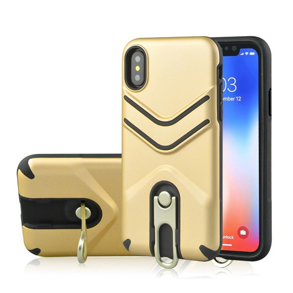 Defender műanyag telefonvédő (közepesen ütésálló, gumírozott, fém kitámasztó) ARANY [Apple iPhone XR 6.1] (5996457801190)