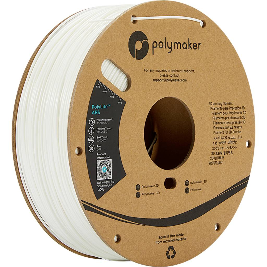 Polymaker PolyLite 3D nyomtatószál ABS műanyag közel szagtalan 1.75 mm 1000 g Fehér 1 db (PE01002) (PE01002)