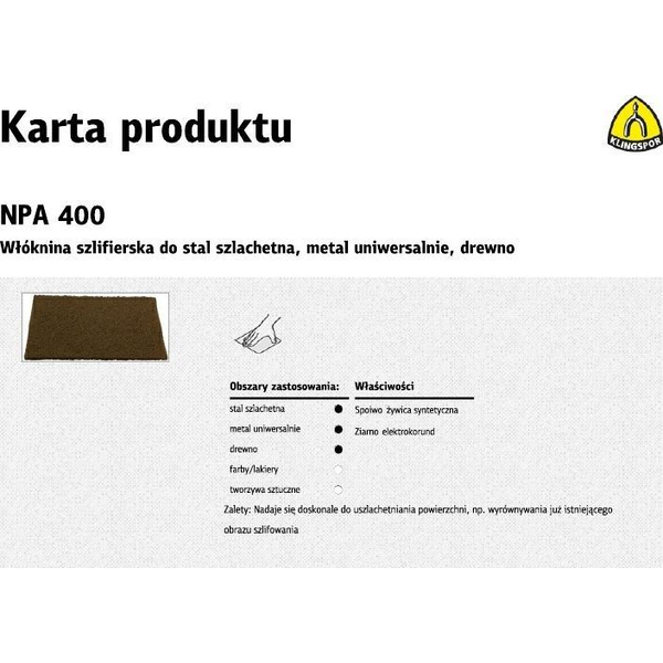 Klingspor K.WŁÓKNINA ARKUSZ NPA400 152x229mm COARSE K350823