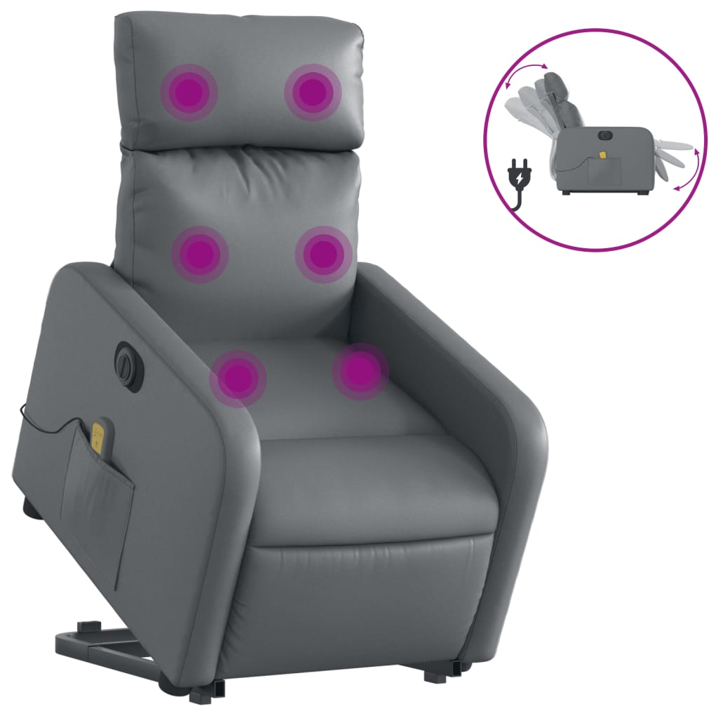 elektromos szürke műbőr felállást segítő dönthető masszázsfotel (3206773)