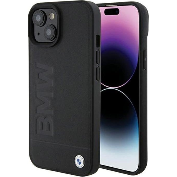 BMW BMHCP15MSLLBK iPhone 15 Plus / 14 Plus 6.7" Fekete Bőr Hot Stamp Tok