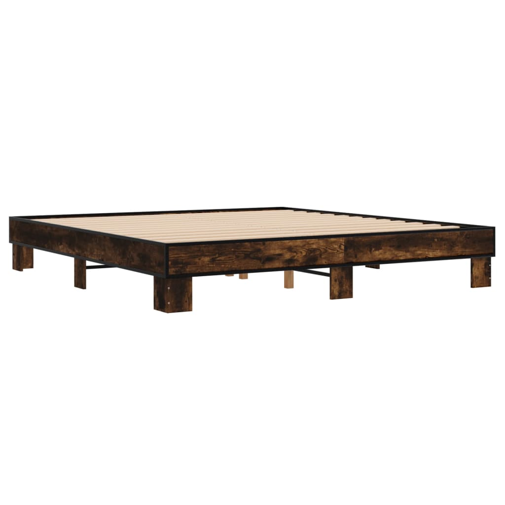 füstös tölgyszínű szerelt fa és fém ágykeret 180 x 200 cm (3280224)