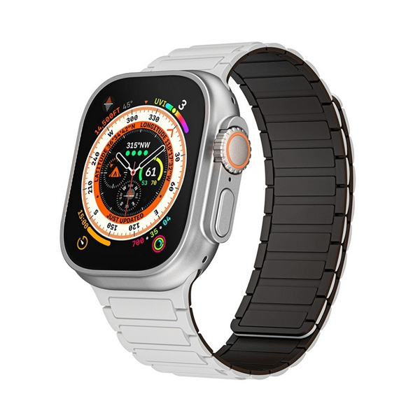 gigapack Pótszíj (egyedi méret, nagy, szilikon, 3D, mágneses) FEHÉR/FEKETE Apple Watch Series 10 46mm / Watch Series 5 44mm / Watch Series 4 44mm " csomagolás" (GP-163475)