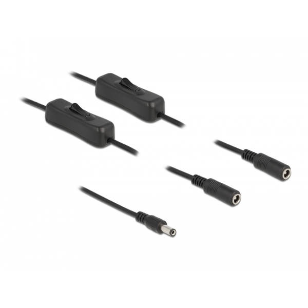 Delock DC kábel 5,5 x 2,1 mm apa   2 db. DC anya kapcsolóval ellátott, 1 m