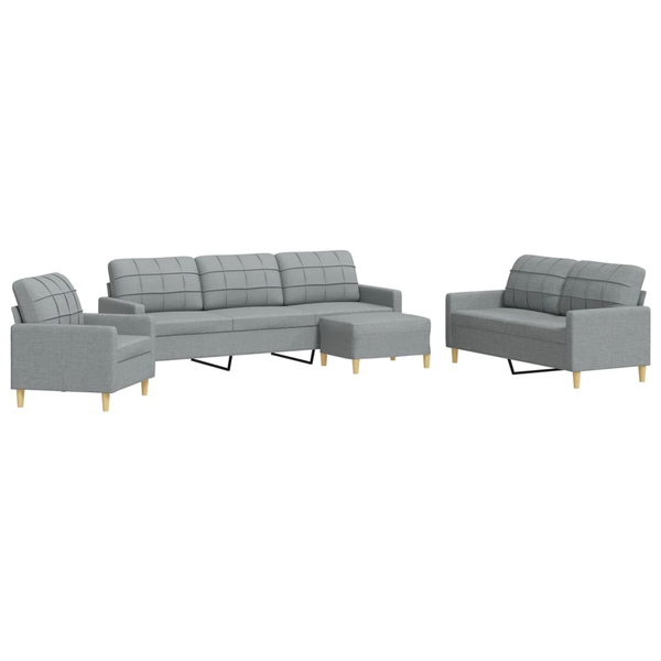 Set canapele cu taburet, 4 piese, gri deschis, textil