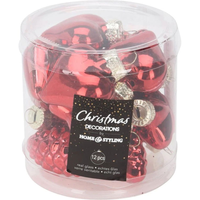H&L Set of Christmas glass ornaments 12 pcs 4 cm glossy red (A852-00-00)
